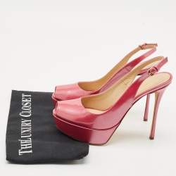 Pre Owned Sergio Rossi Pink Patent Leather Peep Toe Slingback Platform Pumps Size 36