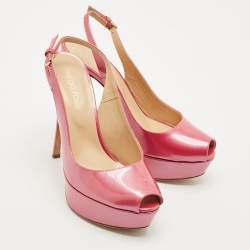 Pre Owned Sergio Rossi Pink Patent Leather Peep Toe Slingback Platform Pumps Size 36