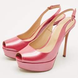 Pre Owned Sergio Rossi Pink Patent Leather Peep Toe Slingback Platform Pumps Size 36
