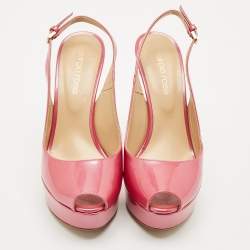 Pre Owned Sergio Rossi Pink Patent Leather Peep Toe Slingback Platform Pumps Size 36