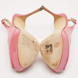 Pre Owned Sergio Rossi Pink Patent Leather Peep Toe Slingback Platform Pumps Size 36