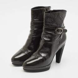 Sergio Rossi Grey Patent Leather Ankle Boots Size 36.5