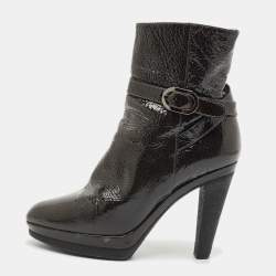 Sergio Rossi Grey Patent Leather Ankle Boots Size 36.5