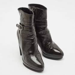 Sergio Rossi Grey Patent Leather Ankle Boots Size 36.5