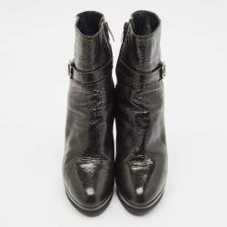 Sergio Rossi Grey Patent Leather Ankle Boots Size 36.5