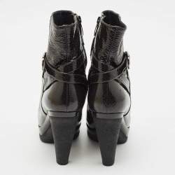 Sergio Rossi Grey Patent Leather Ankle Boots Size 36.5