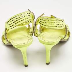 Pre Owned Sergio Rossi Lime Green Leather Lasercut Sandals Size 37.5