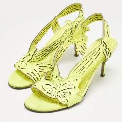 Pre Owned Sergio Rossi Lime Green Leather Lasercut Sandals Size 37.5