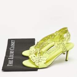 Pre Owned Sergio Rossi Lime Green Leather Lasercut Sandals Size 37.5