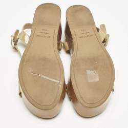 Sergio Rossi Beige Patent Leather Platform Sandals Size 39.5