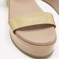 Sergio Rossi Beige Patent Leather Platform Sandals Size 39.5