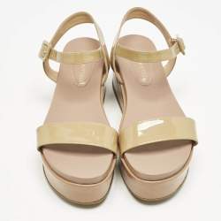Sergio Rossi Beige Patent Leather Platform Sandals Size 39.5