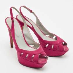 Sergio Rossi Pink Suede Platform Slingback Sandals Size 38