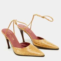Sergio Rossi Beige Crocodile Leather Pointed Toe Ankle Strap Pumps Size 38.5
