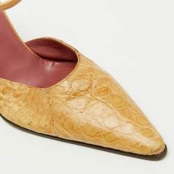 Sergio Rossi Beige Crocodile Leather Pointed Toe Ankle Strap Pumps Size 38.5
