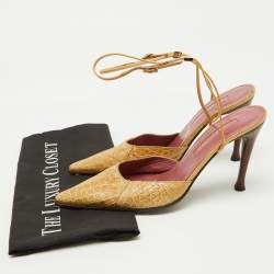 Sergio Rossi Beige Crocodile Leather Pointed Toe Ankle Strap Pumps Size 38.5