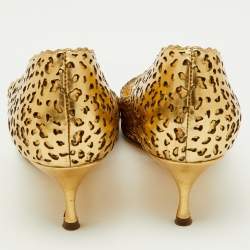 Sergio Rossi Metallic Gold Laser Cut Leather Open Toe Pumps Size 38.5