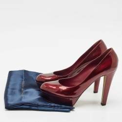Pre Owned Sergio Rossi Burgundy  Patent Leather Platform Pumps Size 40.5