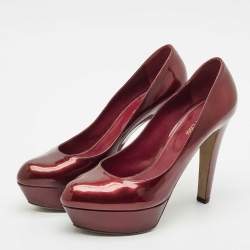 Pre Owned Sergio Rossi Burgundy  Patent Leather Platform Pumps Size 40.5