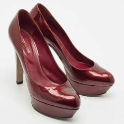 Pre Owned Sergio Rossi Burgundy  Patent Leather Platform Pumps Size 40.5