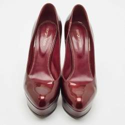 Pre Owned Sergio Rossi Burgundy  Patent Leather Platform Pumps Size 40.5