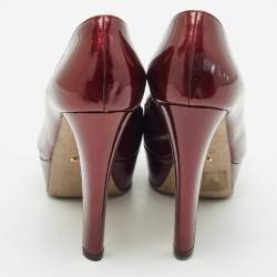 Pre Owned Sergio Rossi Burgundy  Patent Leather Platform Pumps Size 40.5