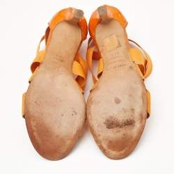 Pre Owned Sergio Rossi Orange  Leather and Elastic Strappy Sandals Size 37.5