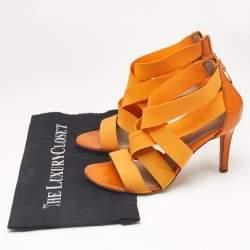 Pre Owned Sergio Rossi Orange  Leather and Elastic Strappy Sandals Size 37.5