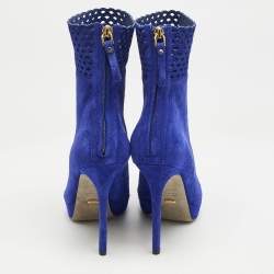 Sergio Rossi Blue Suede Pointed Toe Platform Ankle Boots Size 37