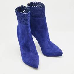 Sergio Rossi Blue Suede Pointed Toe Platform Ankle Boots Size 37