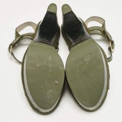 Sergio Rossi Olive Green Patent Leather Platform Ankle Strap Sandals Size 38