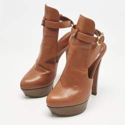 Sergio Rossi Brown Leather Cross Strap Booties Size 37