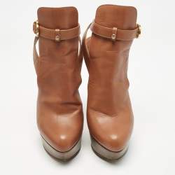 Sergio Rossi Brown Leather Cross Strap Booties Size 37
