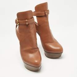 Sergio Rossi Brown Leather Cross Strap Booties Size 37