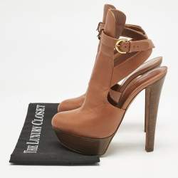 Sergio Rossi Brown Leather Cross Strap Booties Size 37