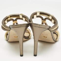 Sergio Rossi Green/Gold Leather T Strap Slide Sandals Size 35