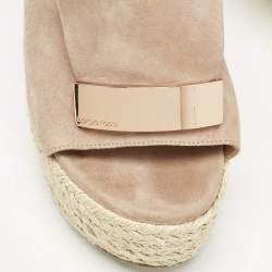 Sergio Rossi Dusty Pink Suede Espadrille Platform Wedge Sandals Size 40