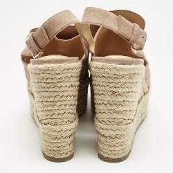 Sergio Rossi Dusty Pink Suede Espadrille Platform Wedge Sandals Size 40