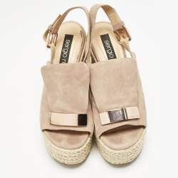 Sergio Rossi Dusty Pink Suede Espadrille Platform Wedge Sandals Size 40