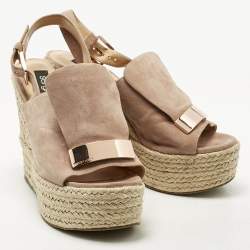 Sergio Rossi Dusty Pink Suede Espadrille Platform Wedge Sandals Size 40