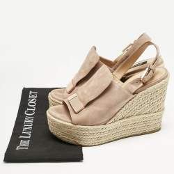 Sergio Rossi Dusty Pink Suede Espadrille Platform Wedge Sandals Size 40