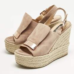 Sergio Rossi Dusty Pink Suede Espadrille Platform Wedge Sandals Size 40