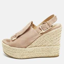 Sergio Rossi Dusty Pink Suede Espadrille Platform Wedge Sandals Size 40