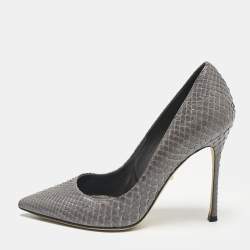 Sergio Rossi Grey Python Leather Pointed Toe Pumps Size 35