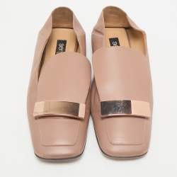Sergio Rossi Dusty Pink Leather Square Toe sr1 Oro Rosa Loafers Size 36