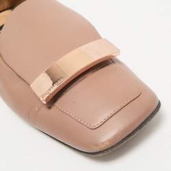 Sergio Rossi Dusty Pink Leather Square Toe sr1 Oro Rosa Loafers Size 36