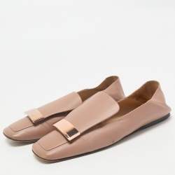 Sergio Rossi Dusty Pink Leather Square Toe sr1 Oro Rosa Loafers Size 36