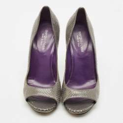 Sergio Rossi Dark Grey Snakeskin Leather Open Toe Pumps Size 37