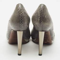 Sergio Rossi Dark Grey Snakeskin Leather Open Toe Pumps Size 37