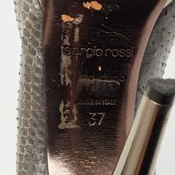 Sergio Rossi Dark Grey Snakeskin Leather Open Toe Pumps Size 37